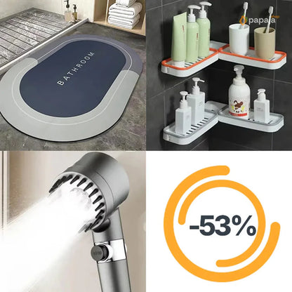 Superupijajuća prostirka, turbo tuš i polica za kupatilo PAPAJA COMBO
