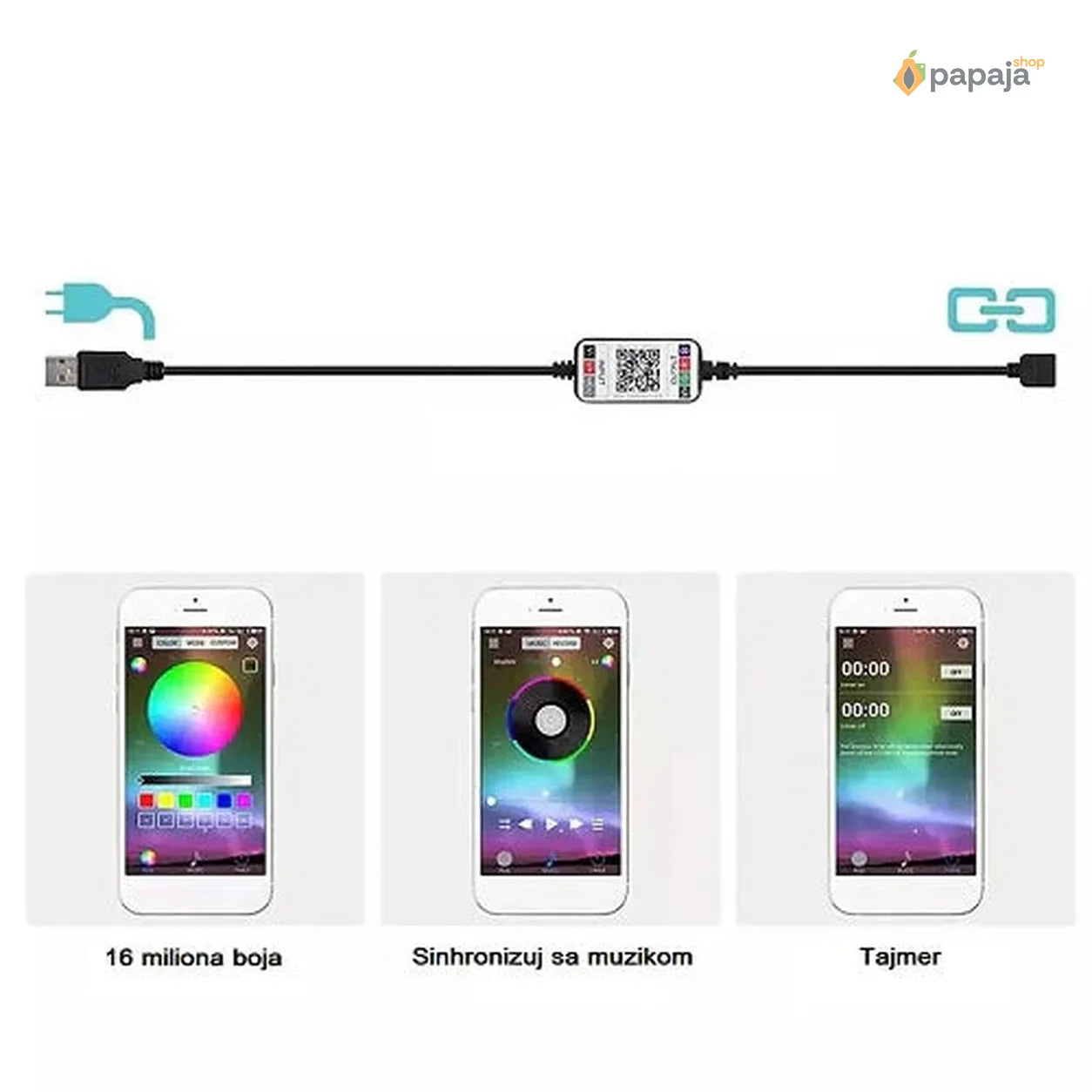LED Traka RGB 10M 5V (Bluetooth + Daljinski) - silikonska