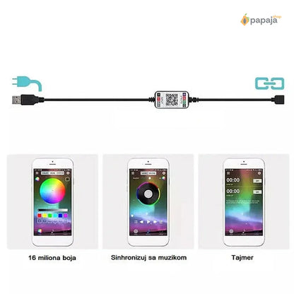 LED Traka RGB 10M 5V (Bluetooth + Daljinski) - silikonska