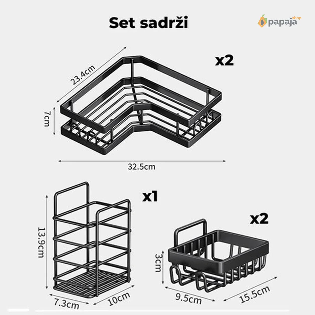 Ugaone tuš-police set (5 komada)