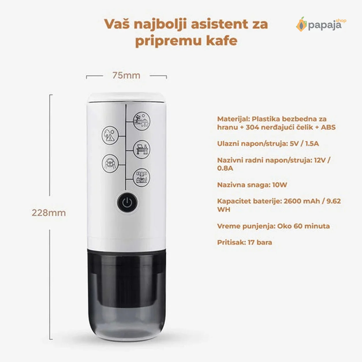 Prenosivi aparat za pravljenje kafe 2u1