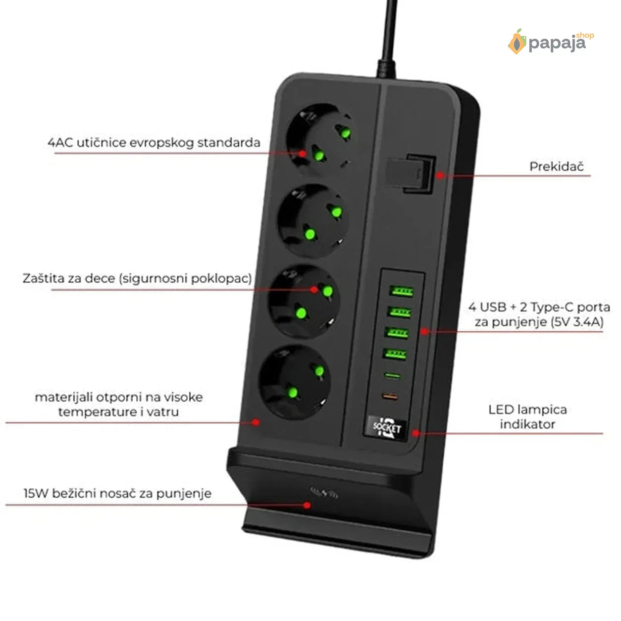 Multifunkcionalni Produzni Kabl Sa USB portovima i WiFi punjačem