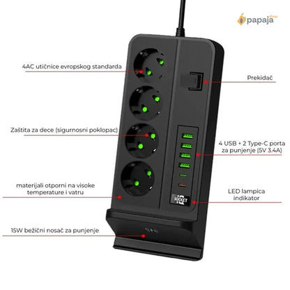 Multifunkcionalni Produzni Kabl Sa USB portovima i WiFi punjačem