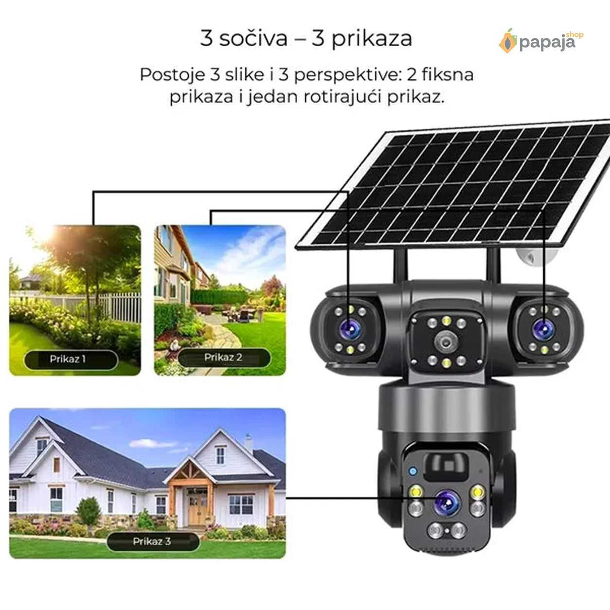 Solarna Wifi kamera sa tri sočiva